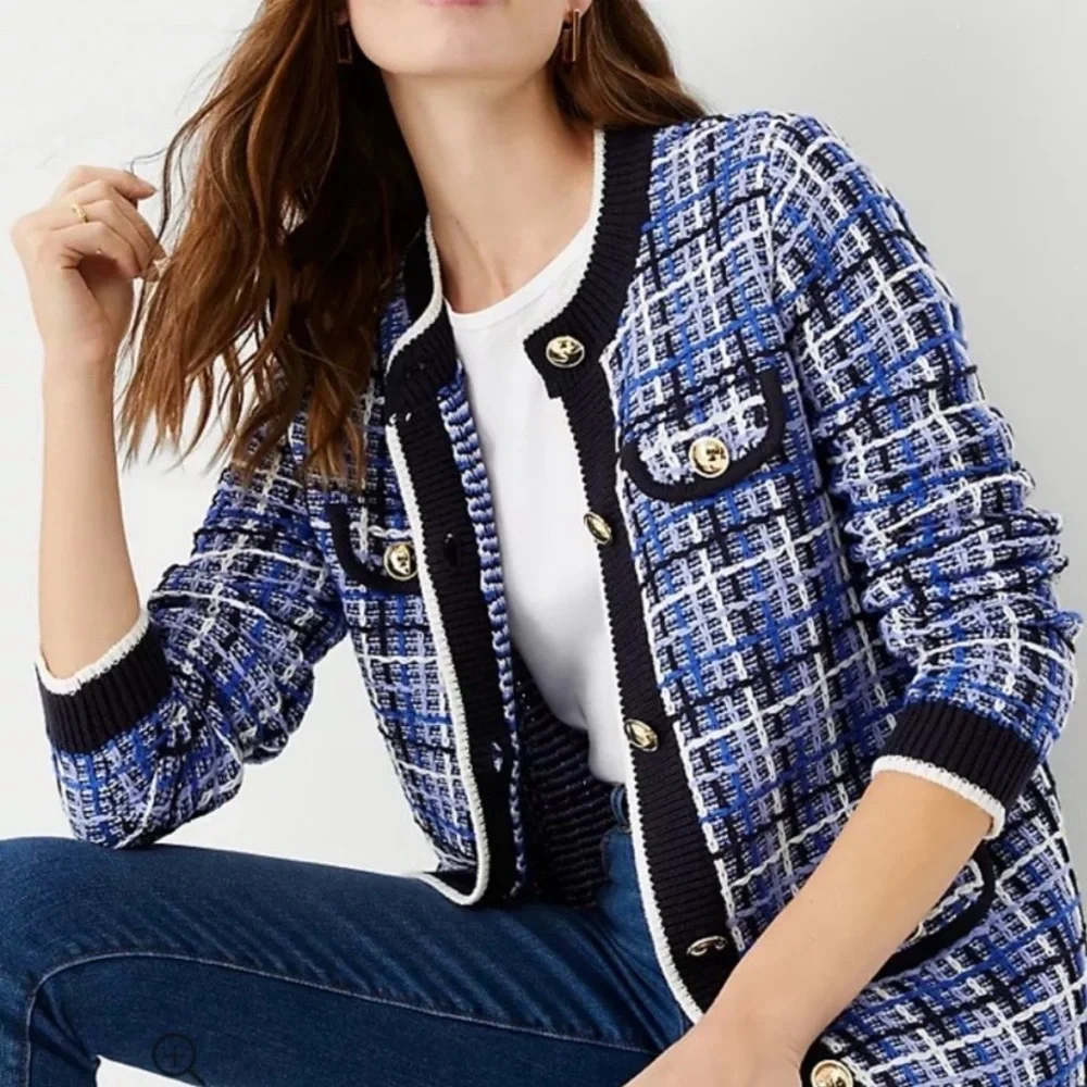NWT Ann Taylor Tweed Sweater Jacket Cardigan Size XL Cotton Blend - Picture 3 of 9